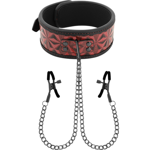 COLLAR CON CADENAS Y PINZAS PEZONES CON FORRO DE NEOPRENO - BEGME - RED EDITION