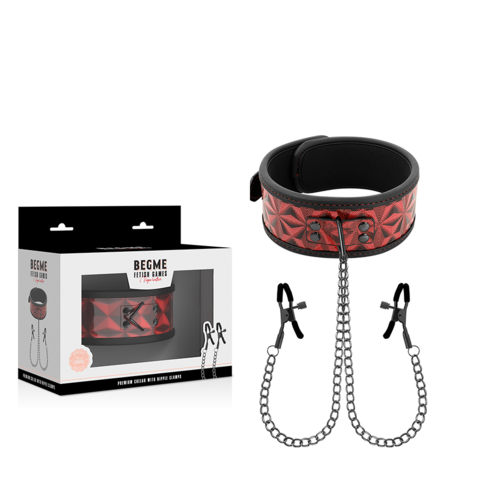 COLLAR CON CADENAS Y PINZAS PEZONES CON FORRO DE NEOPRENO - BEGME - RED EDITION