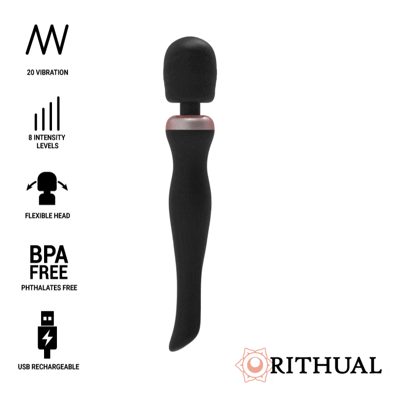 MASAJEADOR RITHUAL AKASHA WAND RECARGABLE POTENTE 2.0 NEGRO