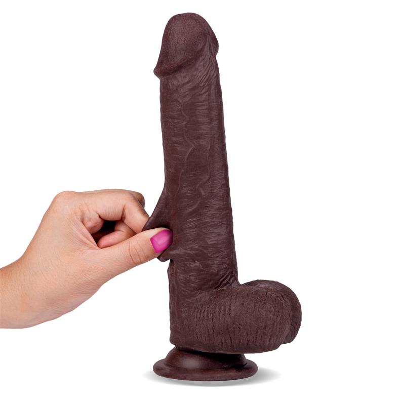 DILDO REALISTA NEGRO DUAL LAYER RETRÁCTIL Y ORIENTABLE 22.8 CM